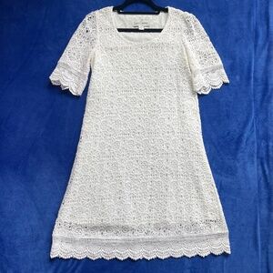 White, lined chrochet dress (Size 8)